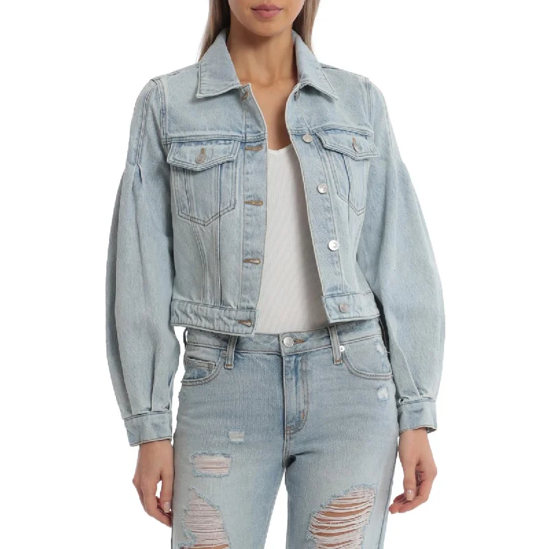 Avec Les Filles Women's Cropped Balloon Sleeve Denim Trucker Jacket