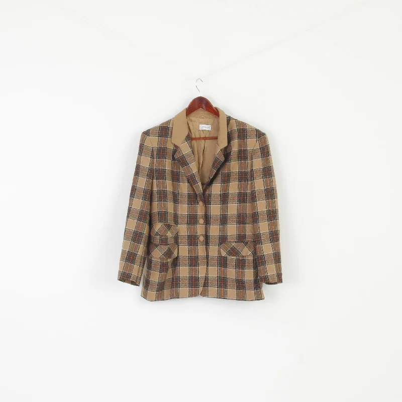 Giorgia Netti Women 18 44 L Blazer Brown Check Wool Vintage Made in Italy Jacket