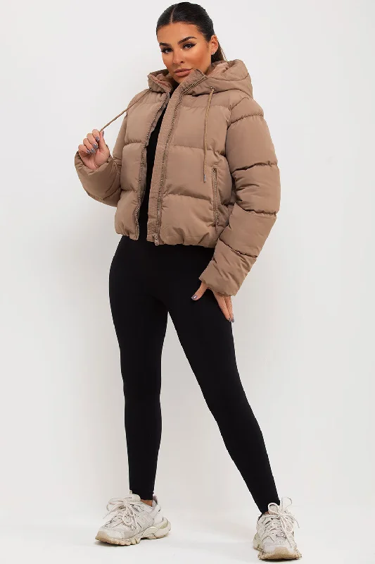 Hooded Puffer Jacket Beige