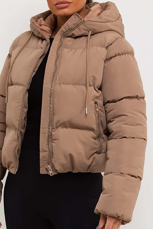 Hooded Puffer Jacket Beige