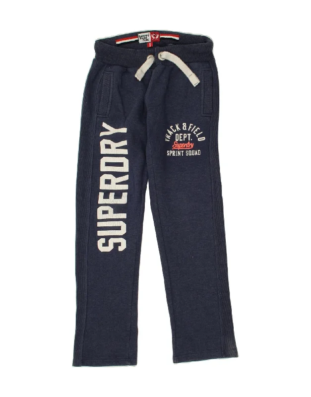 SUPERDRY Womens Graphic Tracksuit Trousers UK 6 XS Navy Blue Cotton