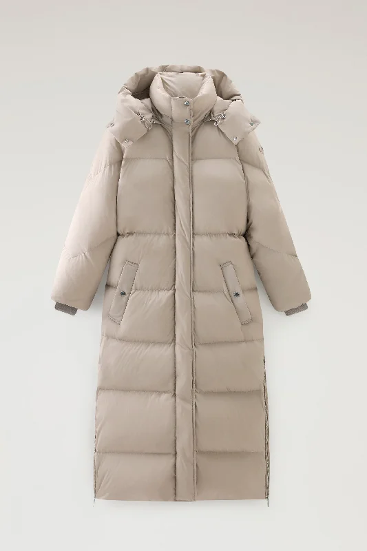 Aurora Long Parka in Stretch Nylon Light Taupe