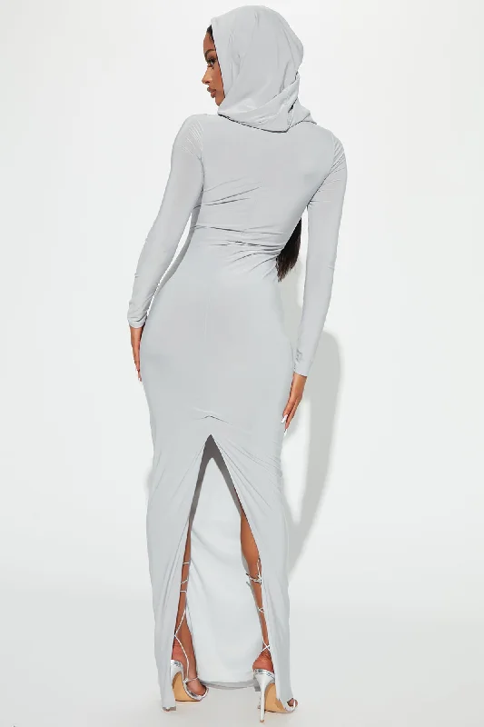 Keep It Hood Long Sleeve Maxi Dress - Silver